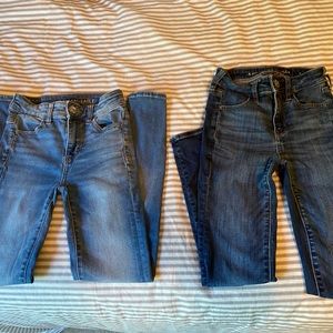2 pair Woman’s American Eagle high rise begging jeans.  size 000 Short.